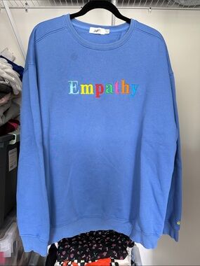 Embroidered "Empathy" Blue Crewneck Sweatshirt - Women